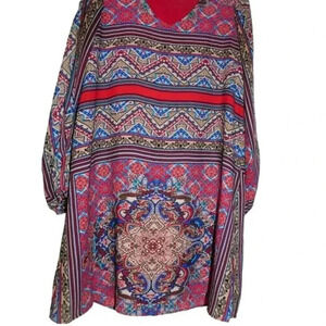 Cato Women's Size M Geometric Slit Sleeve Boho Lined Shift Dress